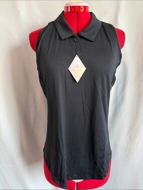 Rohnisch Black Sleeveless Polo Tank with Zip Placket